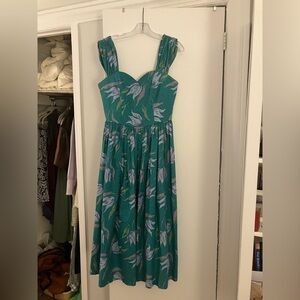 Laura Ashley vintage Elegant Green Floral Dress